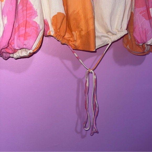 Sabo Bailee‎ Puff Top Women's Size Medium Solstice Pink Floral Wrap Tie NWOT - Picture 7 of 13